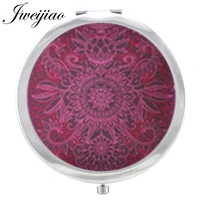 youhaken chakra henna mandala pattern makeup mirror glass cabochon floding round compact hand vanity mirror espejo