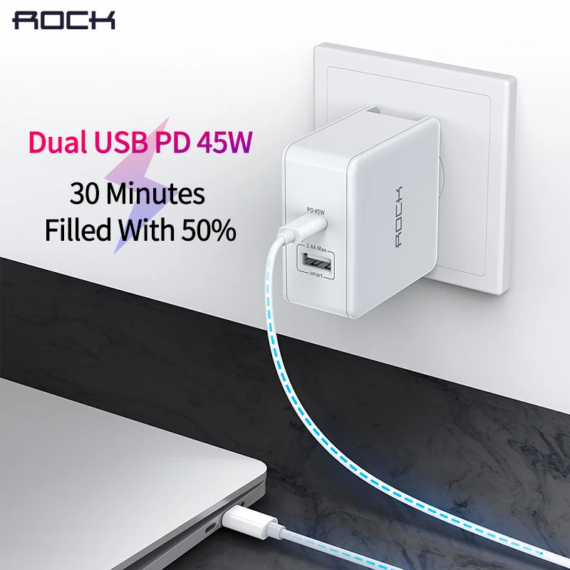 ROCK USB зарядное устройство 45 Вт PD 2.4A Быстрая зарядка дорожное настенное складная