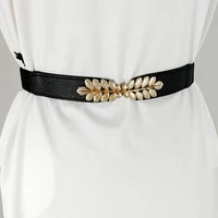 elastic dress belt gold leaf buckle stretch belts for women waist ceinture femme designer cummerbunds thin girls waistband