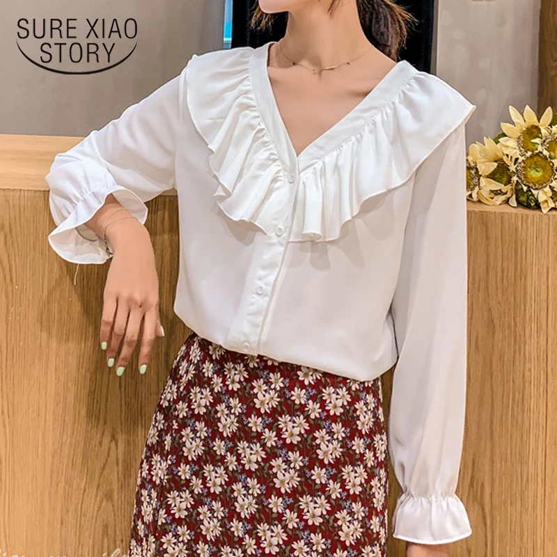 шифоновые блузки с длинным рукавом v образным вырезом для офиса Модные женские