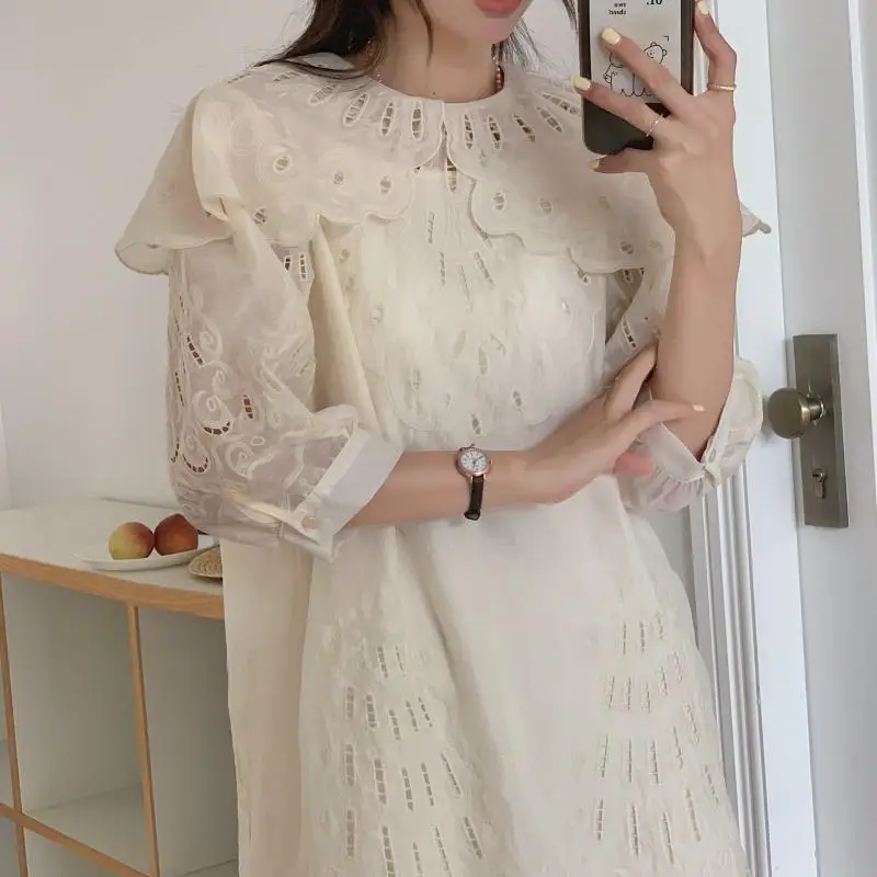 

Alien Kitty Apricot Plus Size Chic Slim Hollow Out Ruffles 2021 Sweet Retro Gentle Stylish Sexy Summer Mini Dresses Vestidos