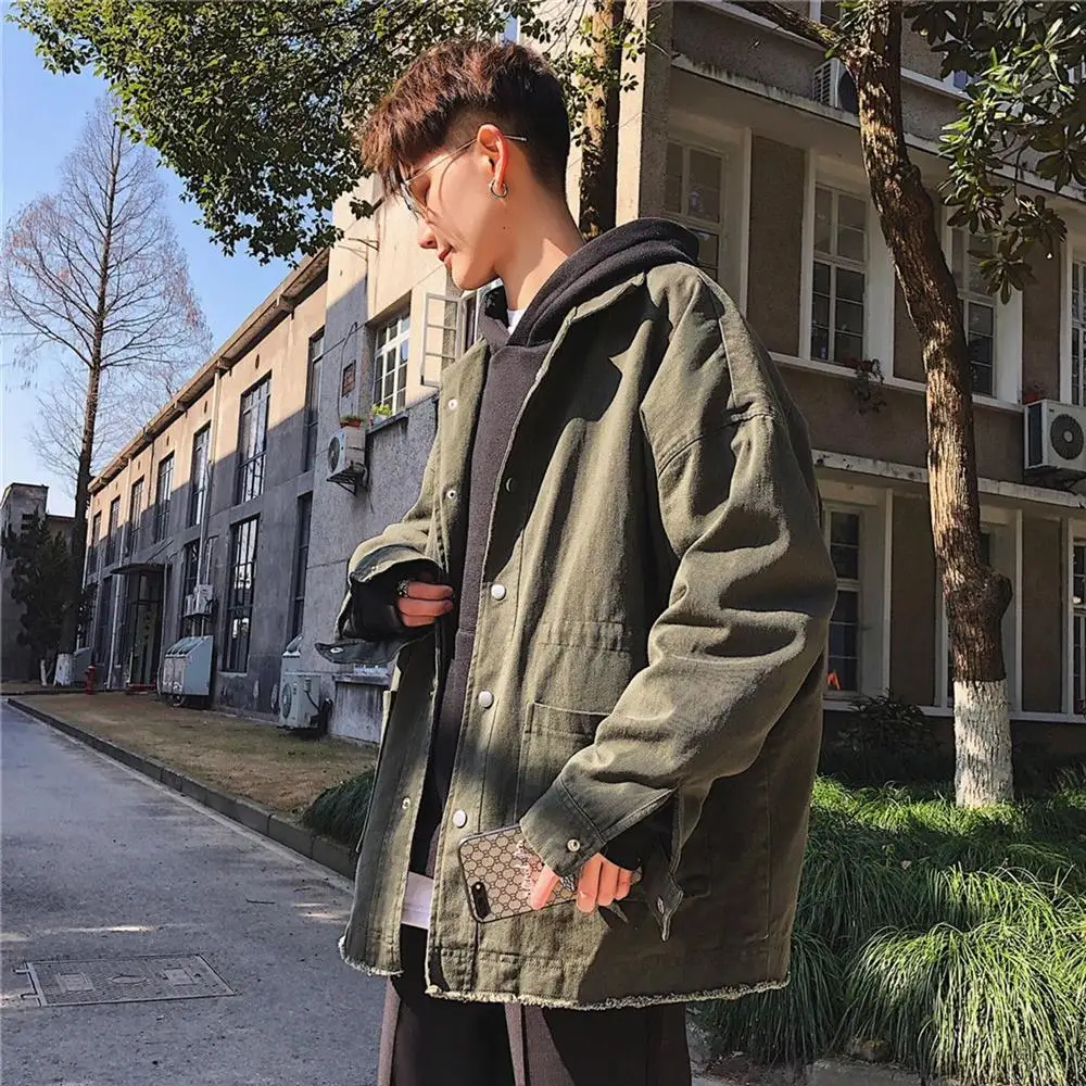 Мужская джинсовая куртка в стиле хип-хоп Повседневная приталенная из денима