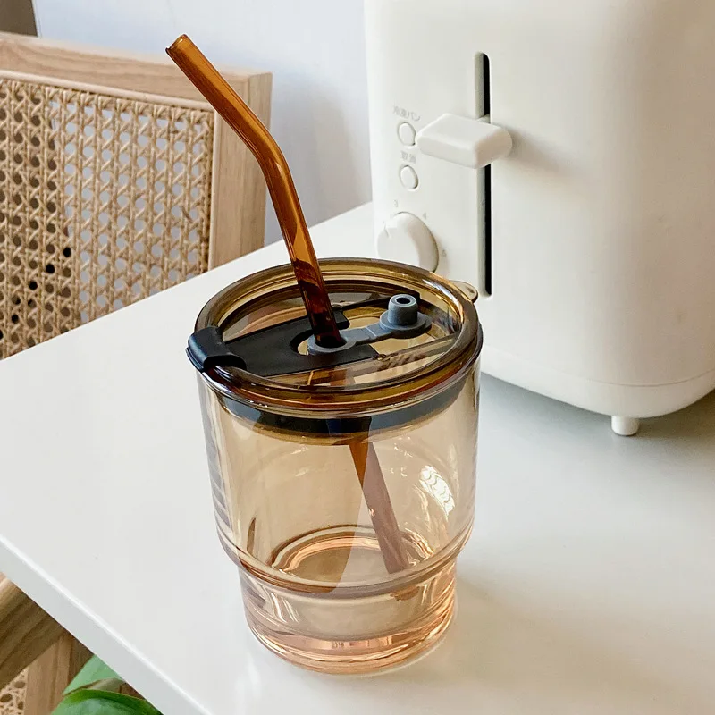 

Nordic Glass Straw Cup Cold Brew Coffee Cup with Lid 400ml 12Oz Milk Tea Juice Tea Mugs Transparent Water Bottles Sealing Ring