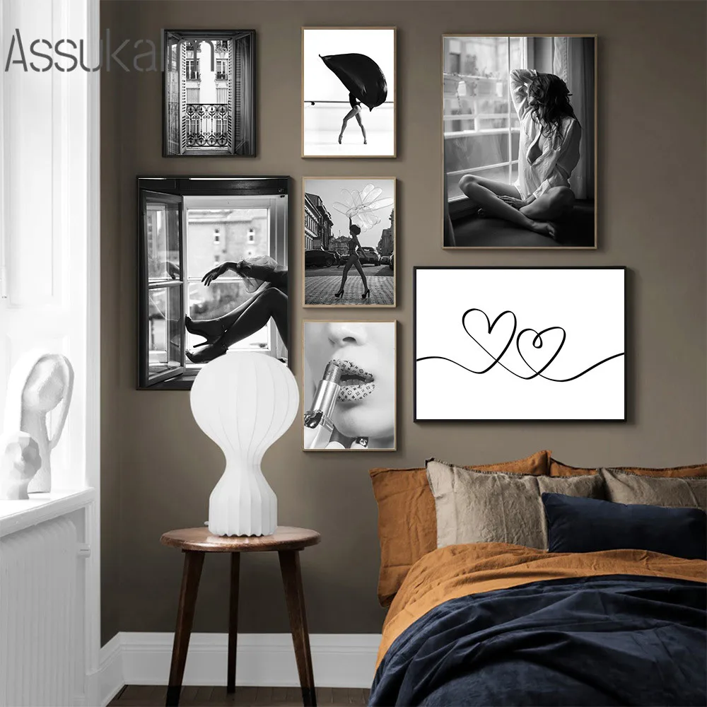 Черно белая Картина на холсте Постер сексуальных женщин художественный принт