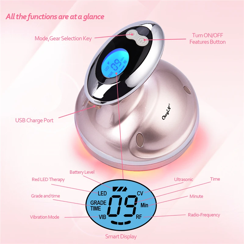 

CkeyiN RF Cavitation Ultrasonic Slimming Massager LED Red Light Fat Burner Cellulite Tightening Weight Loss Beauty USB Charging