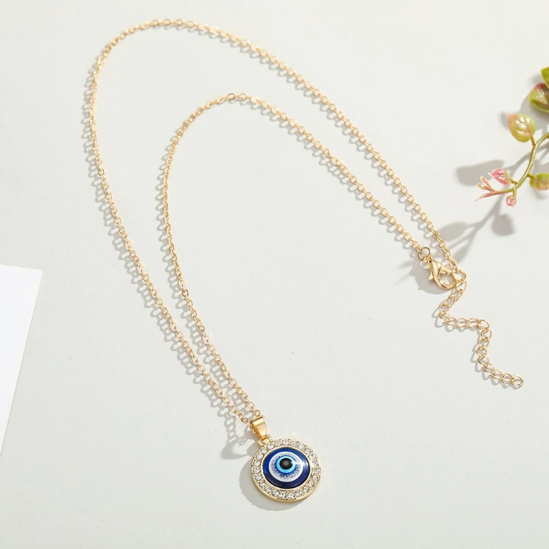 

Dot Diamond Necklace Turkish Golden/Silver Chain Evil Eye Necklace for Women