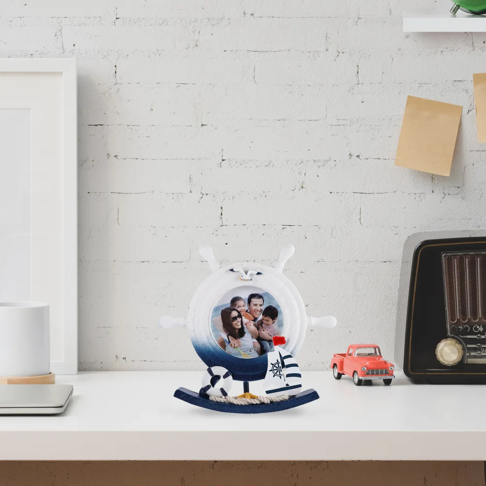 

Steering Wheel Nautical Style Photo Frame Picture Holder Home Coffee Shop Decor