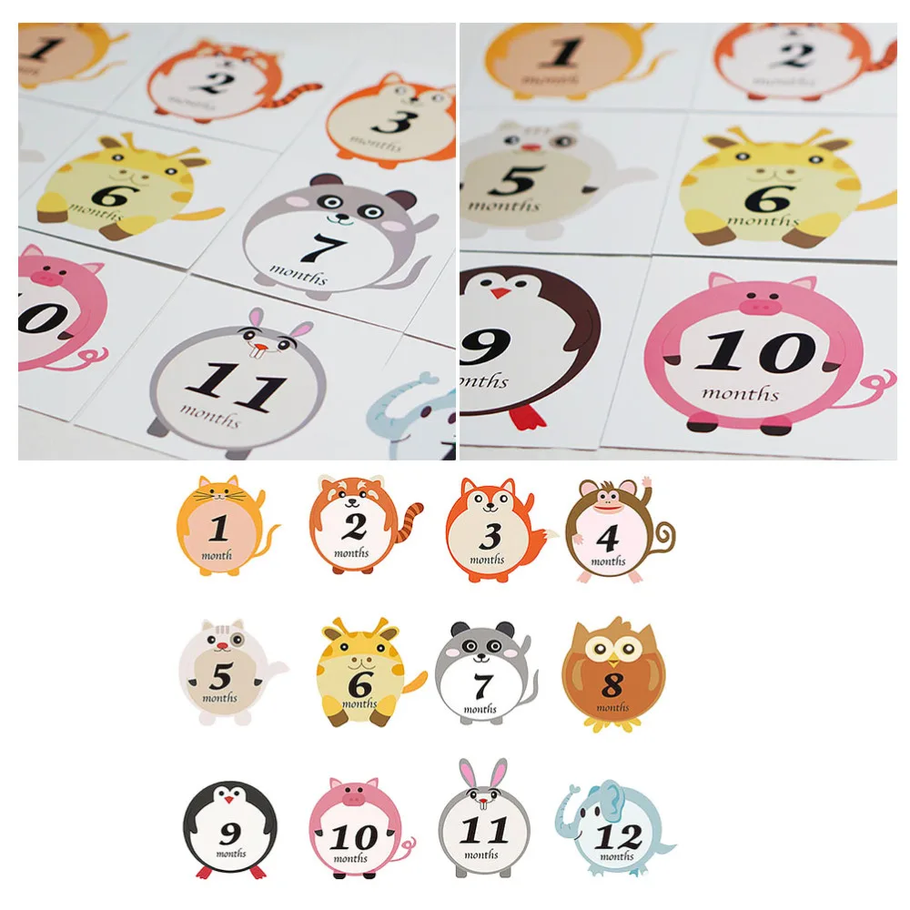 

12pcs Cartoon Animal Baby Month Decals Infant Photo Sticker Adorable Baby Month Sticker (1 Set/12pcs)