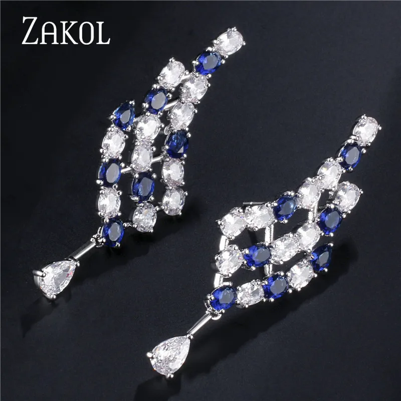 Женские серьги-капельки ZAKOL с прозрачным листом и кубическим цирконием FSEP637 |