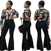 women bell bottom pants pleated flare pants loose casual button wide leg pants elegant celebrity party ladies trousers female
