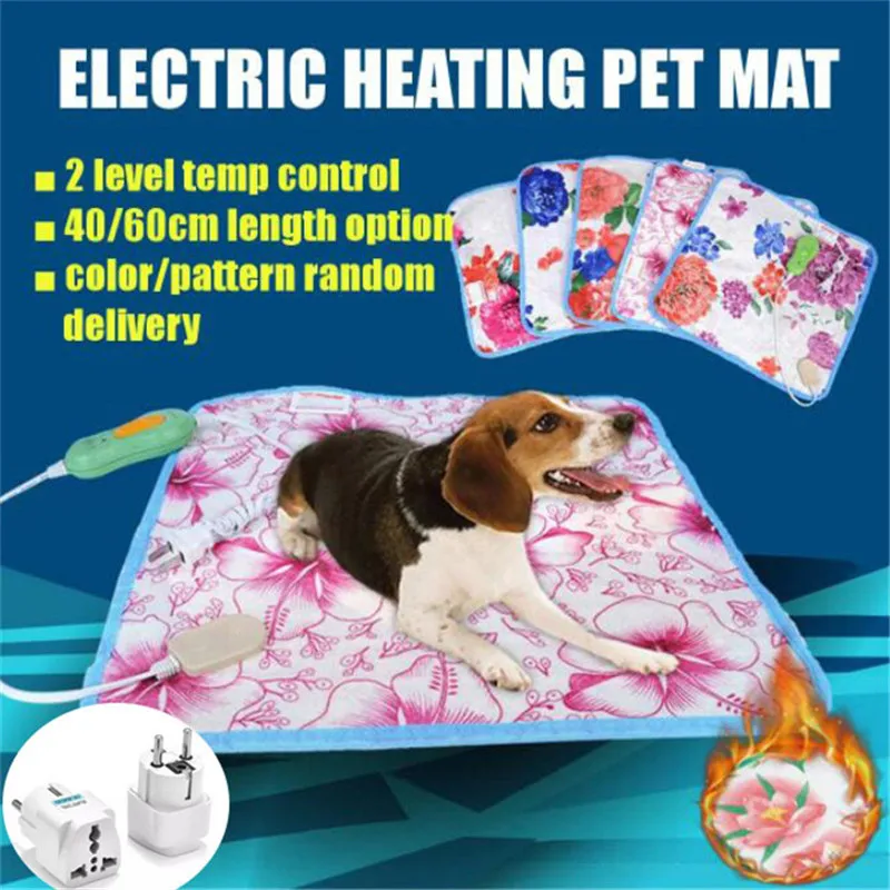 40x40/60cm Electric Heating Pad Blanket Pet Mat Bed Cat Dog Winter Warmer Pad Home Office Chair Heated Mat 220V Random Patterns