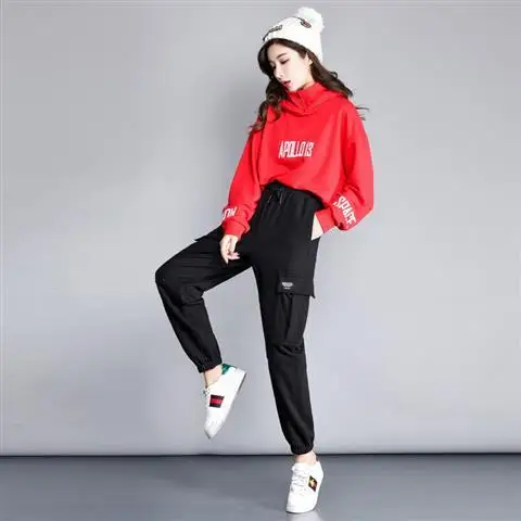 2019 женские эластичные брюки с высокой талией прямые повседневные свободные