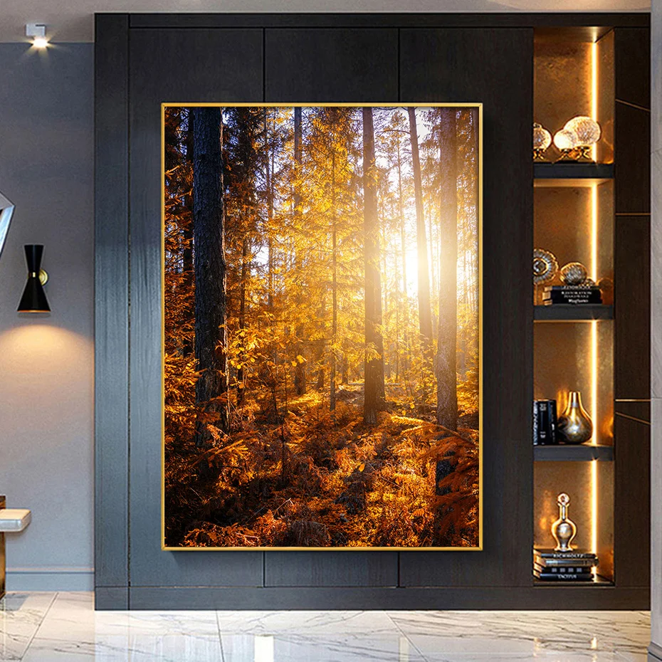 Осенний пейзаж Картина кленовый лес выпадающий плакат на холсте принты