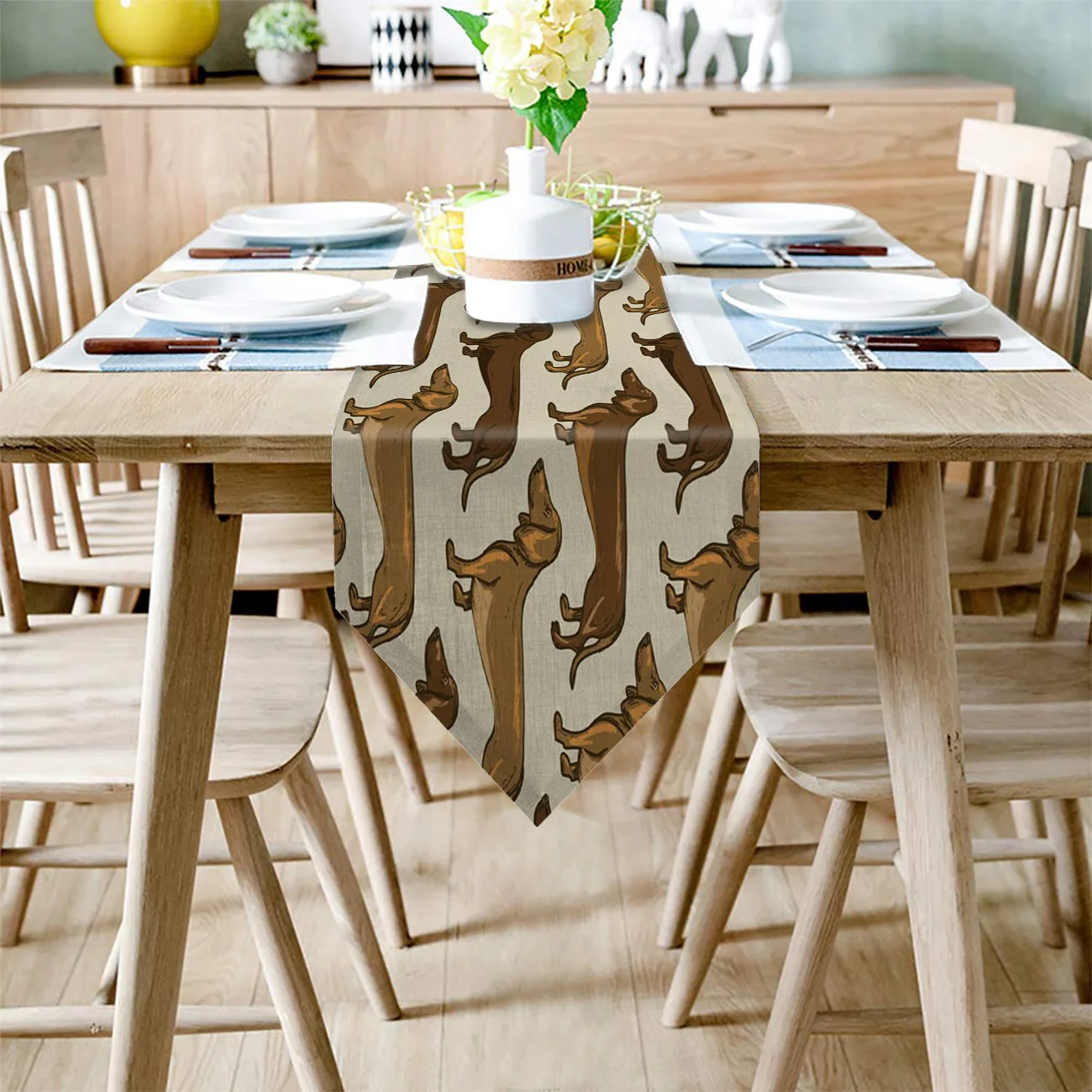 Long Table Runner Dachshund Dog Cute Pet Linen Burlap Cloth for Kitchen Wedding Holiday Parties Events Decoration | Дом и сад