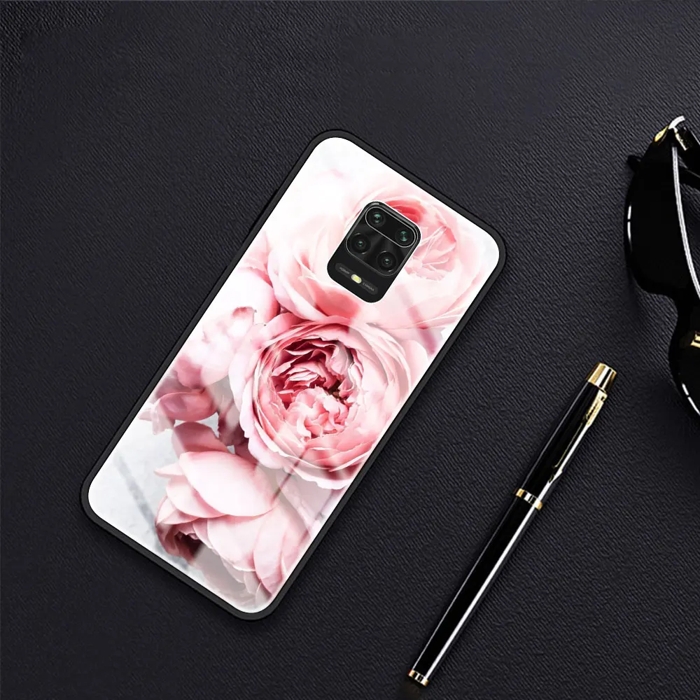 

Pink Peonies Peony Tempered Glass Phone Case for Xiaomi Redmi Note 9S 9 8T 7 8 9C Mi 10T Pro 9T 10 Lite Smartphone Cover