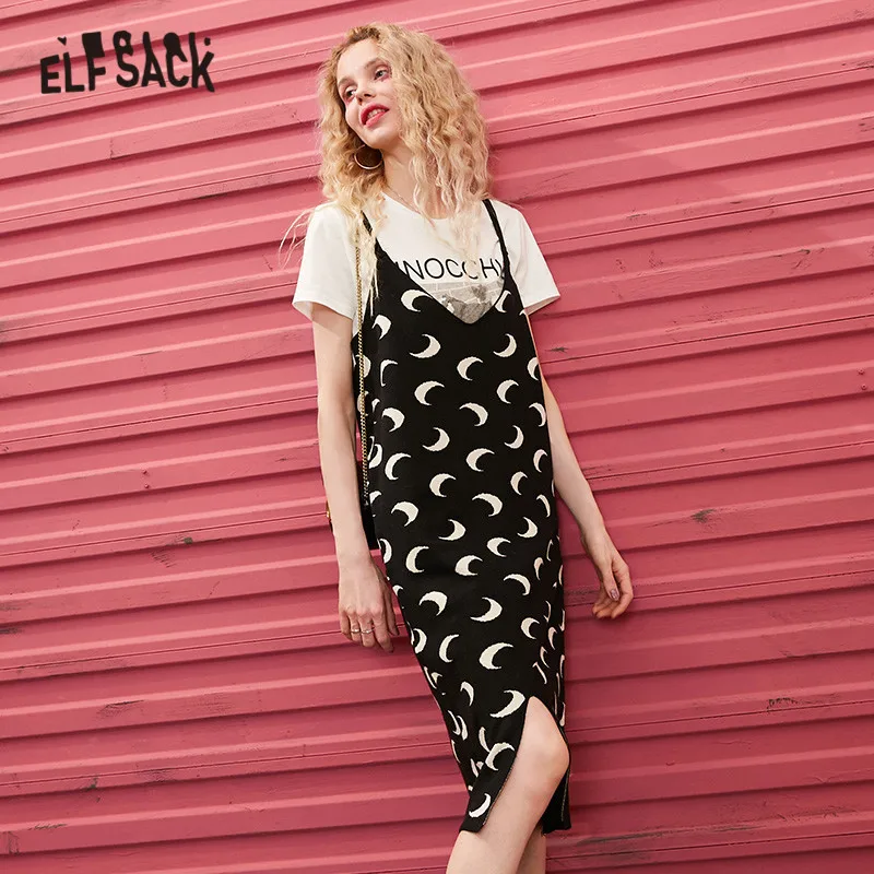 Женское винтажное Повседневное платье ELFSACK зеленое однотонное вязаное с принтом