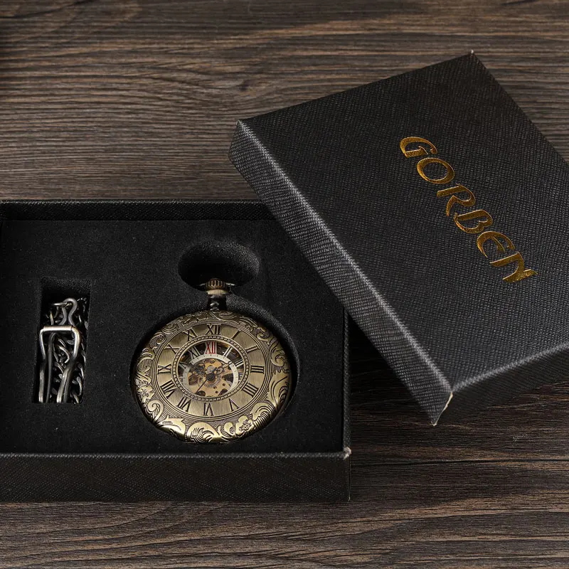 Simple Double Sided Cover Mechanical Pocket Watch Men Hollow Steampunk Skeleton Hand Wind Vintage Pocket Watch Male Clock Waist