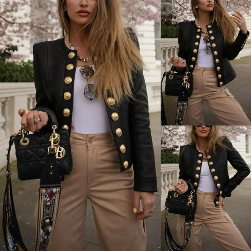 2019 Модные женские куртки топы с длинным рукавом черная куртка женское короткое