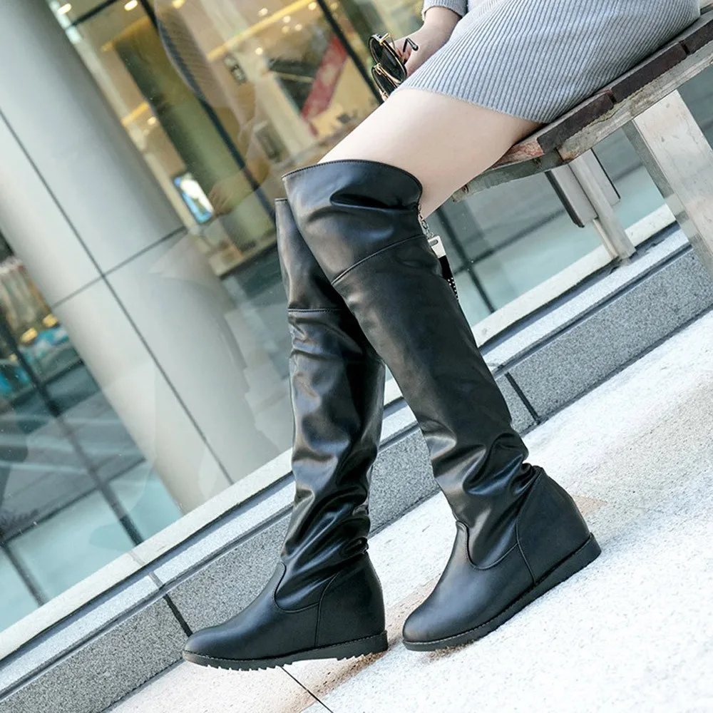 Женские зимние сапоги Кожаные ботфорты на плоской подошве большие размеры 9 #45