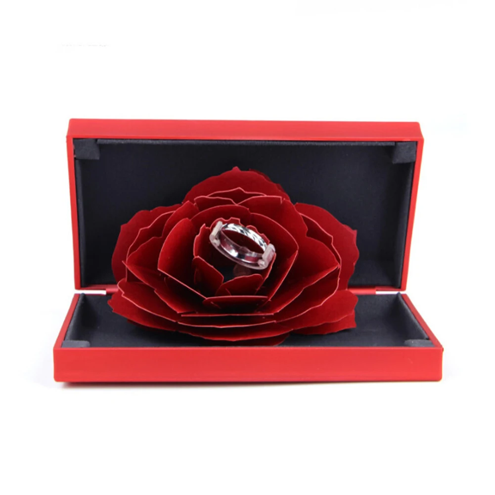

Folding Rotating Rose Ring Box Birthday Valentine's Day Wedding Ring Box Jewelry Display Boxes