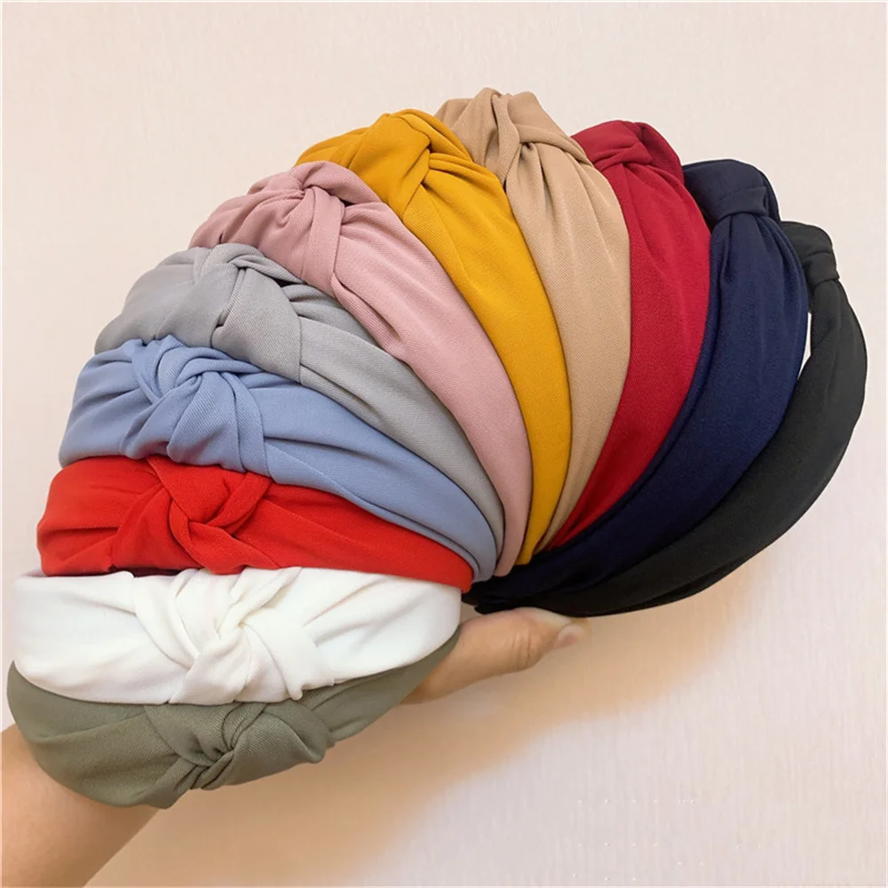 

Designer Wide Knot Headbands For Women Simple Solid Candy Color Cloth Luxury Hairbands Hair Hoop Girls Hair Accessories 2021