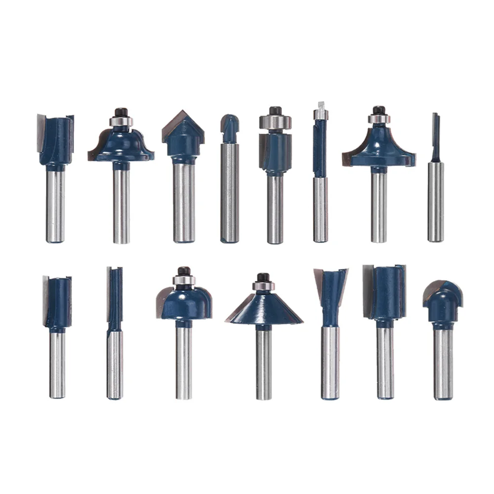 

12/15pcs 1/4 Inch Milling Cutters Router Bit Set Hard Alloy Woodworking Trimming Engraving Milling Cutter for Wood