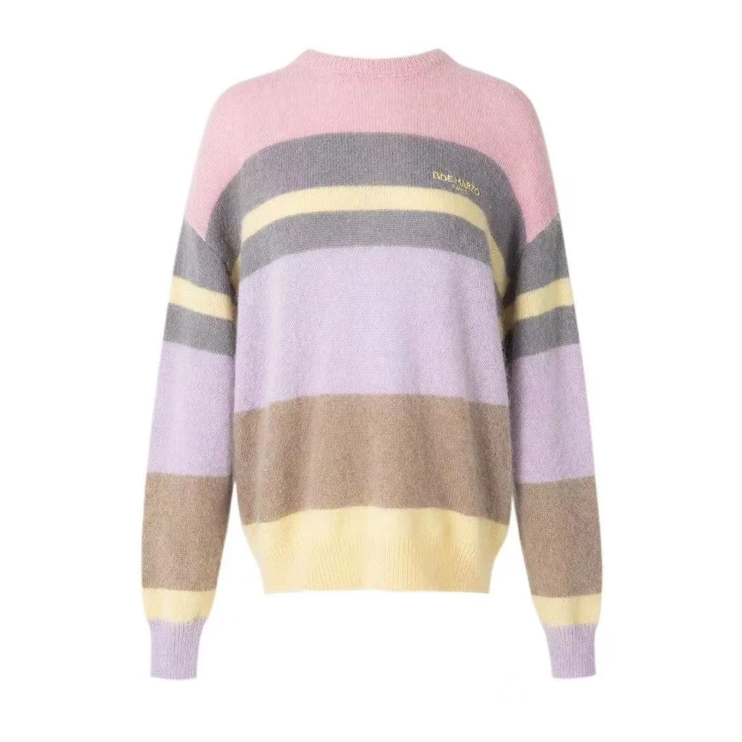You Are My Glory Qiao Jingjing Dilraba Same Style Sweater Cute Bear Rainbow Striped Loose Jum | Женская одежда