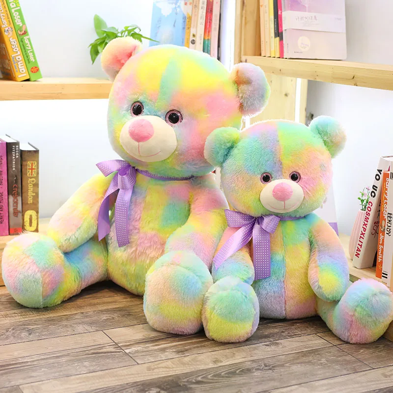 

New Colorful Teddy Bear Stuffed Rainbow Bear with Bow Tie Cuddy Gifts