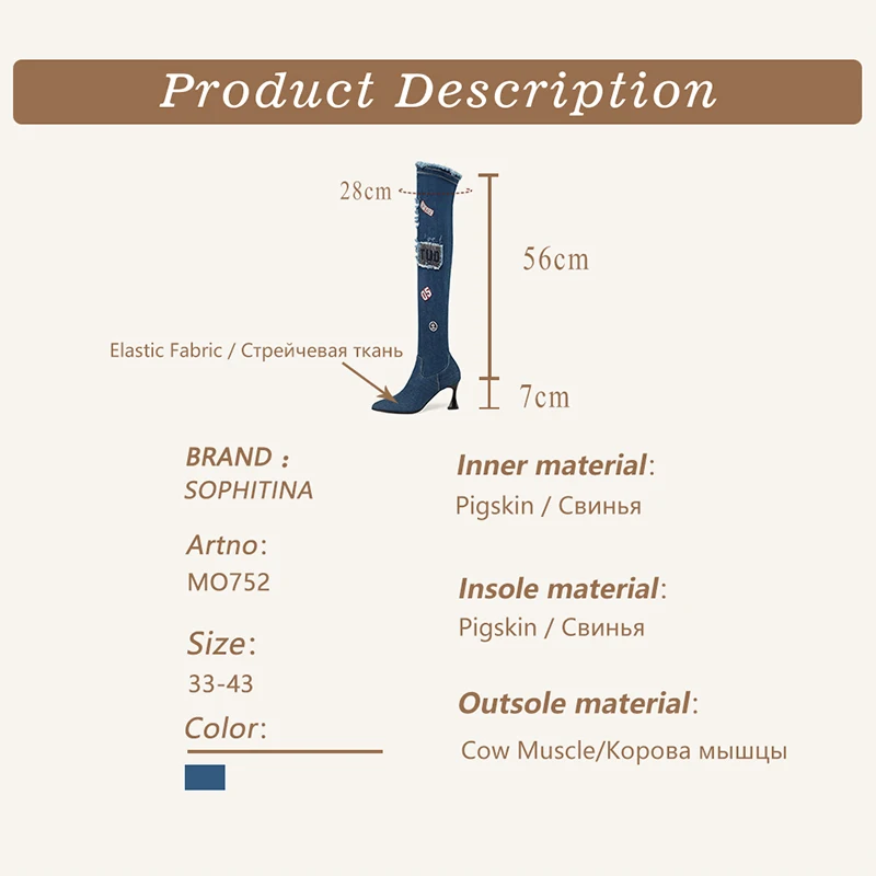 

SOPHITINA New Women's Boots Fashion Denim Zipper Pointed Toe Strange Style Over-the-Knee Boots Spring/Autumn Women's Shoes MO752