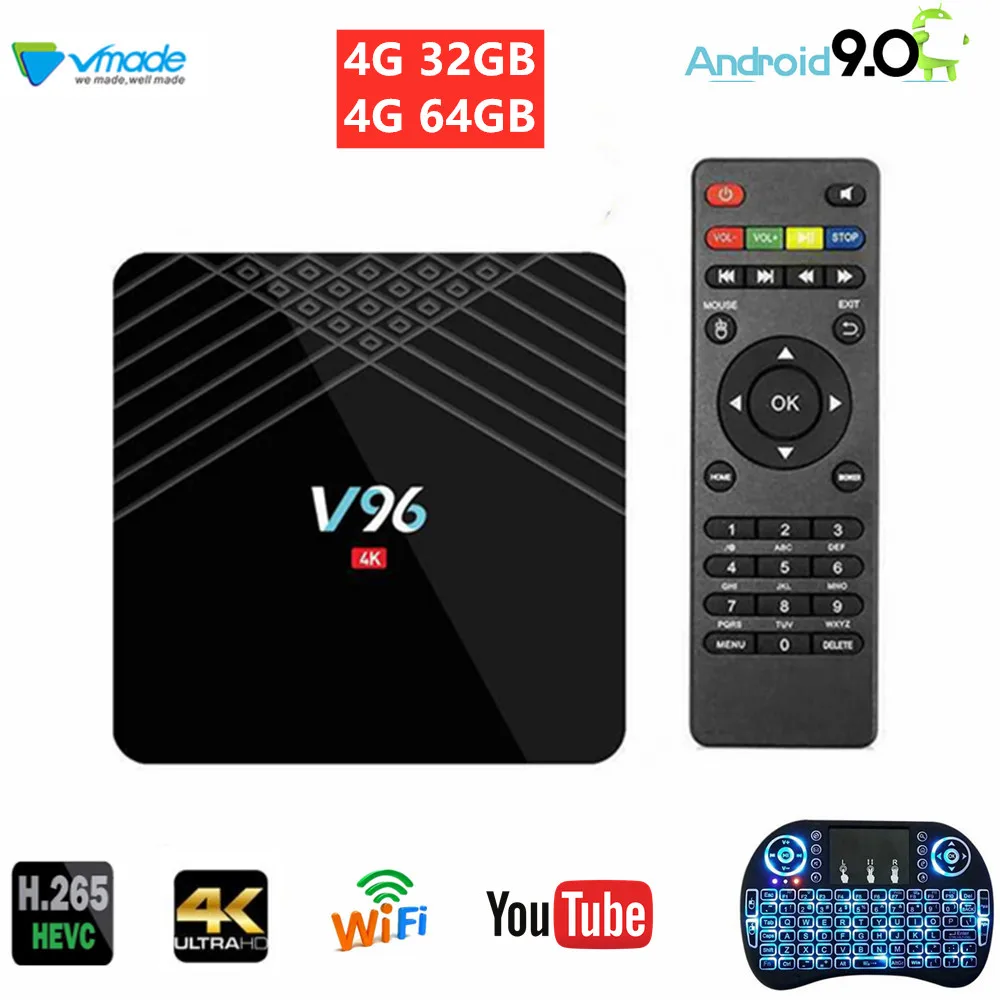 V96 Android 9.0 Smart TV Box 2.4G WiFi H6 Quad Core 4K HD Full 1080P Media Player Support Youtube 3D Video Play M3U Set Top Box