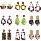 Корейские красочные геометрические акриловые серьги из смолы, круглые квадратные треугольные висячие серьги в стиле бохо для женщин и девушек, ювелирные изделия