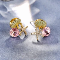fashion creative starfish shell shape ladies earrings exquisite temperament inlaid pink dazzling zircon casual party ear accesso