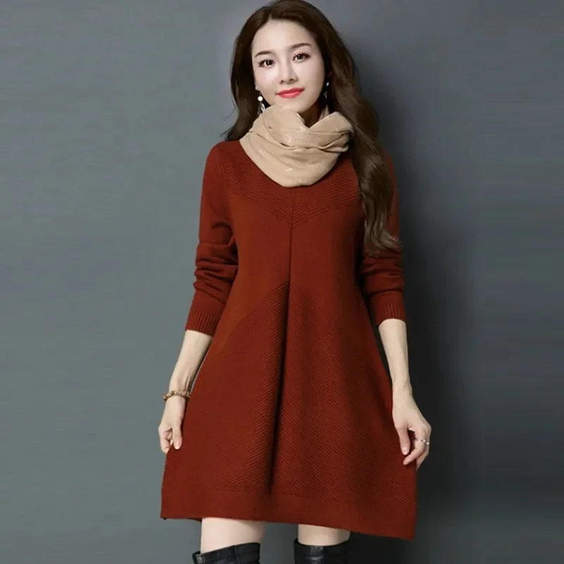 Теплый Женский Свободный вязаный свитер осенне-зимние топы с длинным рукавом