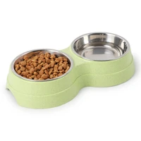 pet double bowl feeding water fountain stainless steel pet food bowl cat puppy feeding water supplies dog accessories