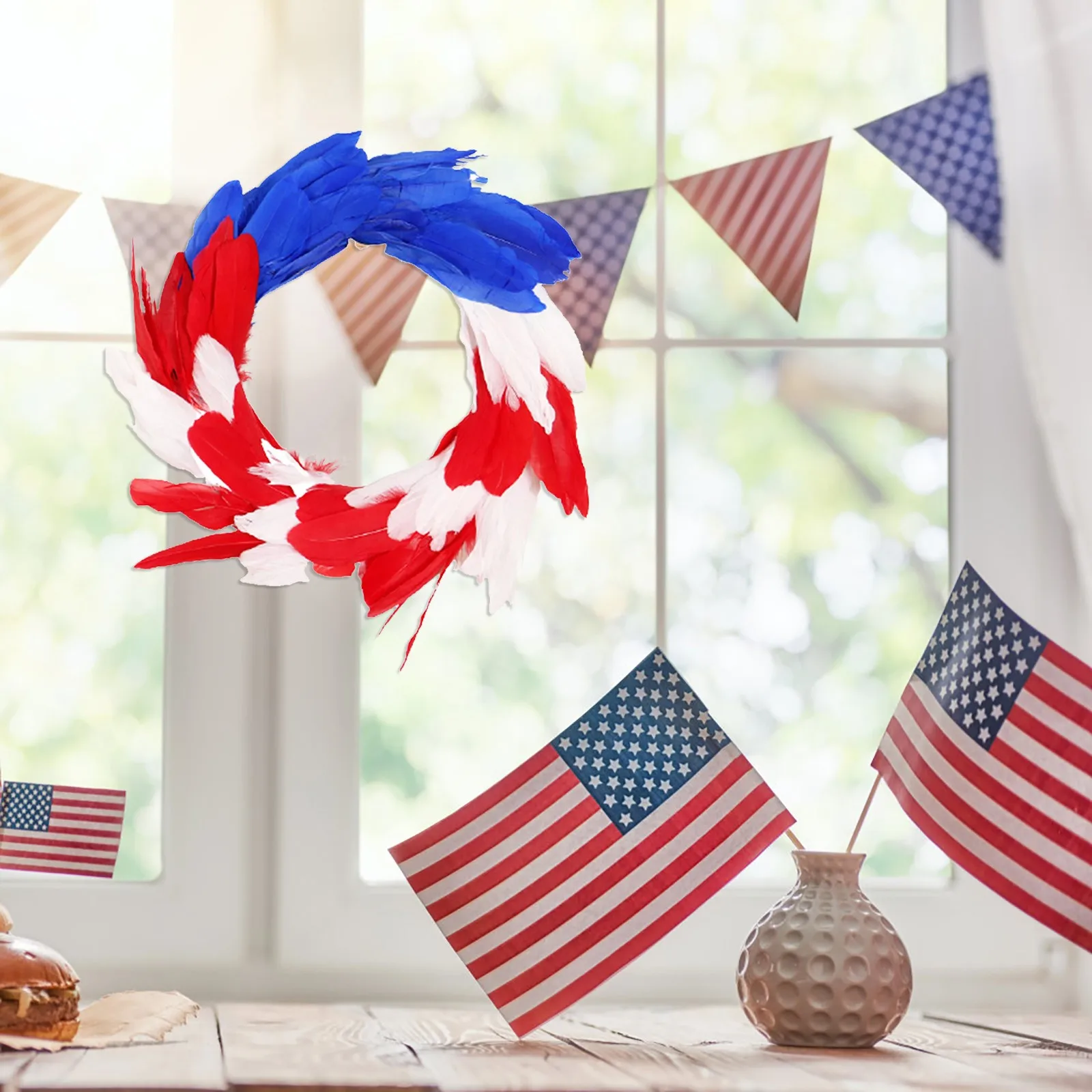 

Independence Day Wreath Porch Decoration Front Door Outdoor Hanging Wreath Decor Household Ornament Decoration Accessories