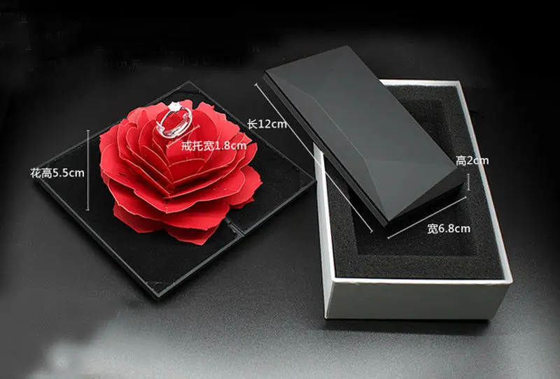 Складная коробка для колец в виде Розы с бриллиантами Подарочная ювелирных