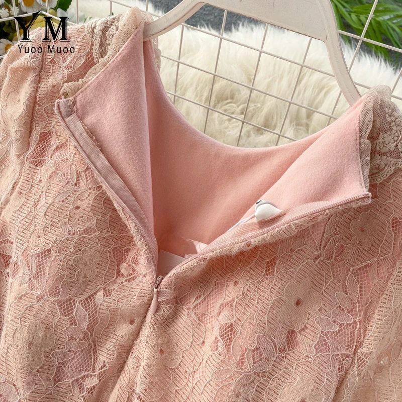 YuooMuoo осенне-зимнее женское бархатное кружевное платье корейская мода с отложным