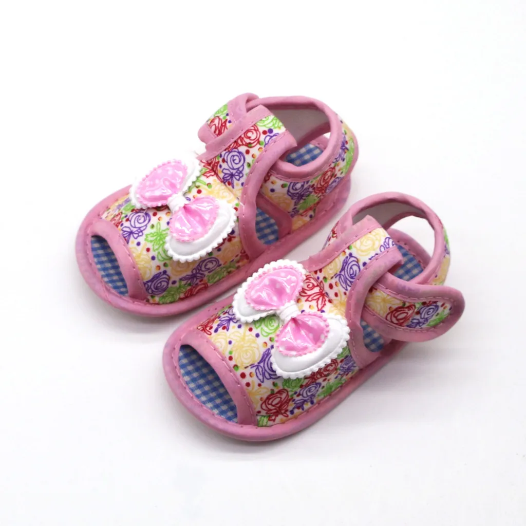 Босоножки для новорожденных девочек с принтом Нескользящие сандалии бантом