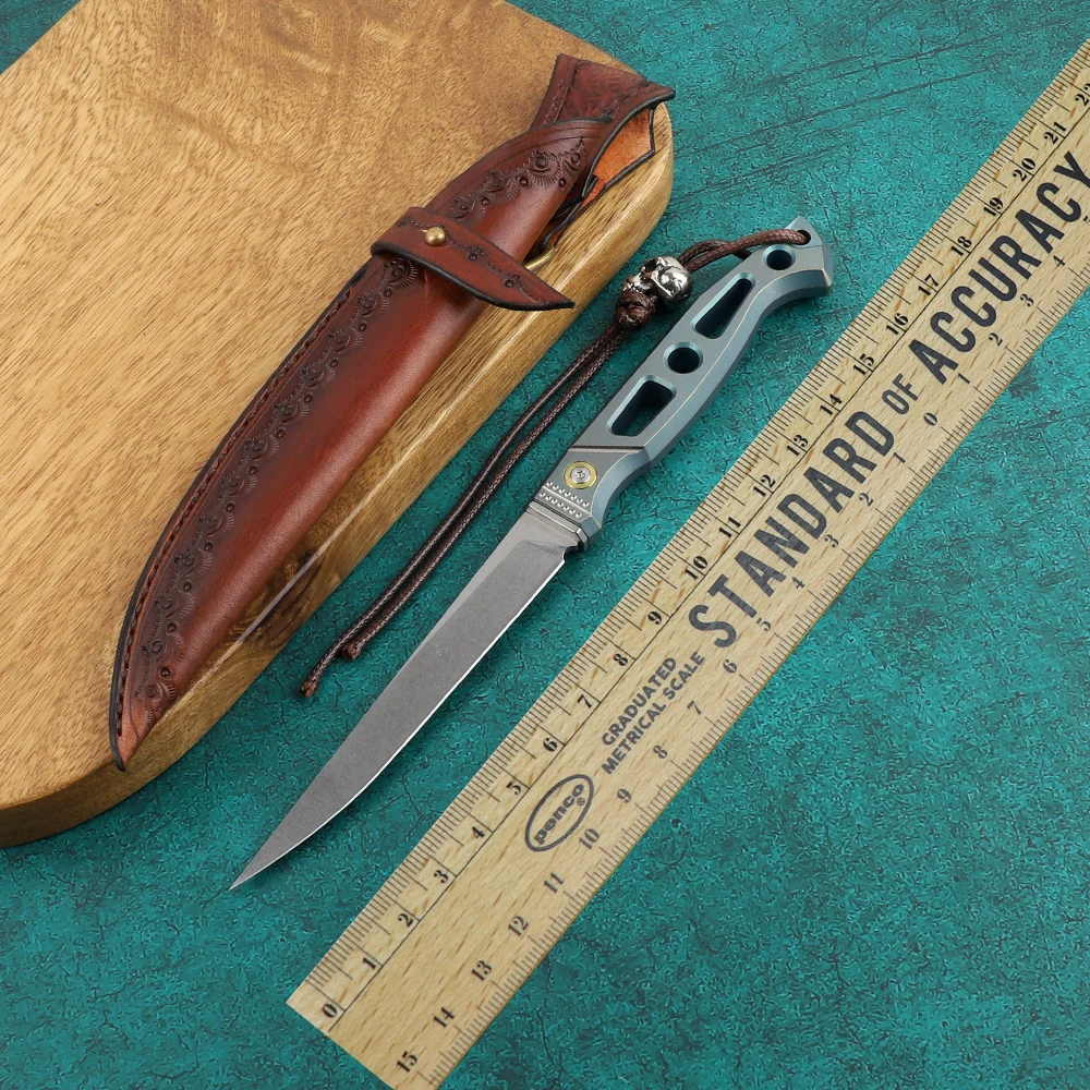 

M390 fixed blade powder titanium alloy handle fishing knife with Kydex survival tactical leather case
