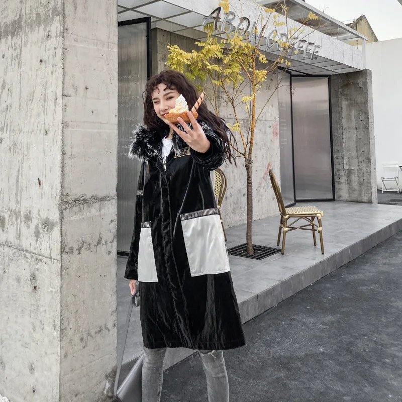 Middle Panda Women Animal Parkas Length Rex Rabbit Liner Raccoon Dog Fur Collar Coats Red Hooded Warm Soft Outwear Female