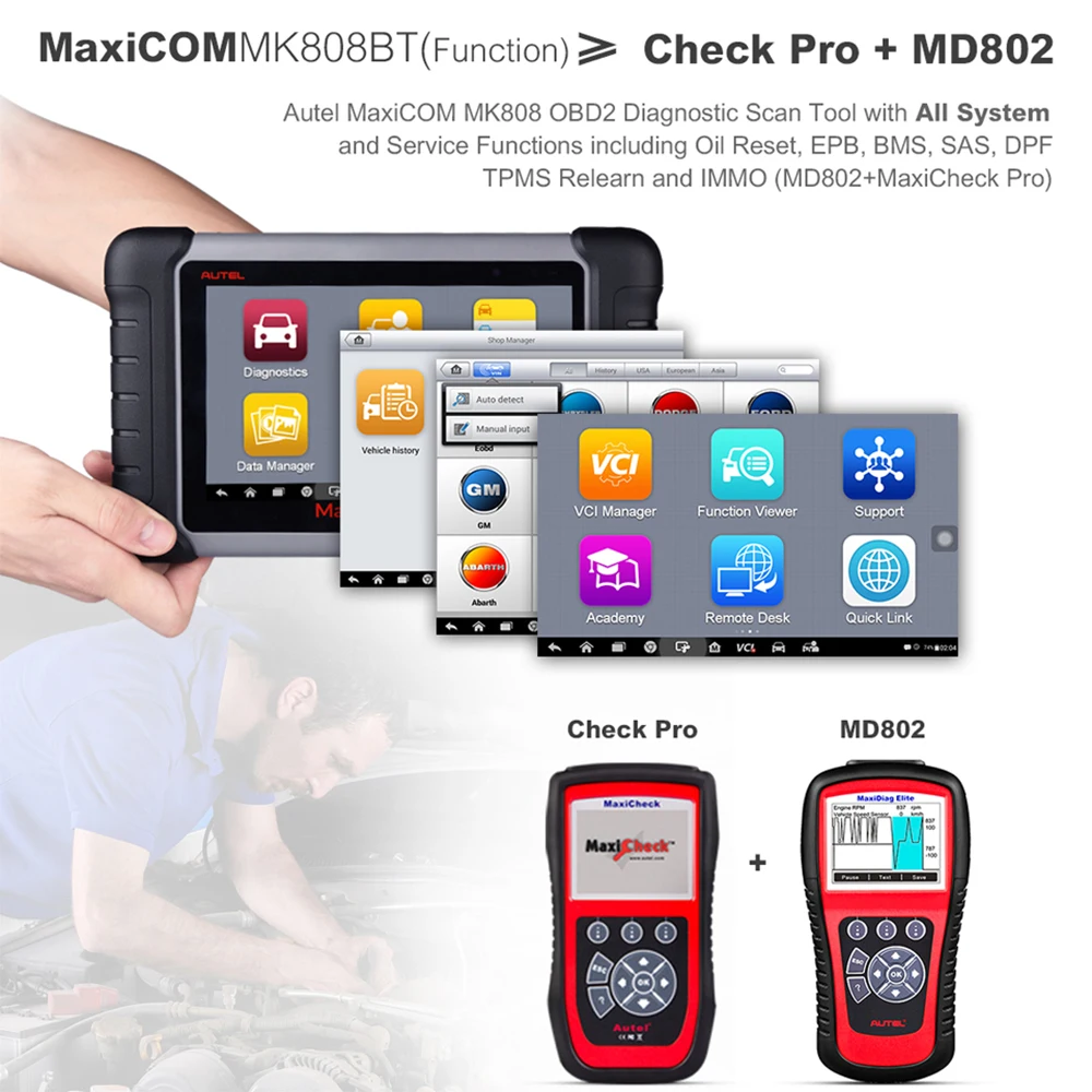 Autel MaxiCOM MK808BT Diagnostic Scan Tool With Oil Reset EPB BMS SAS DPF ABS SRS OBD2 All Systems Diagnosis Scanner | Автомобили и