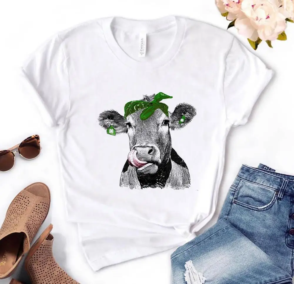 

Cow Kisses bandana green leaf Print Women Tshirts Cotton Casual Funny t Shirt For Lady Yong Top Tee Hipster PH-25