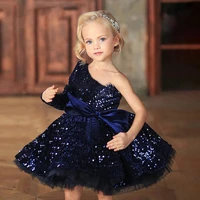 beautiful navy one shoulder long sleeves princess flower girl dress pageant girls party dresses gowns first communion dresses