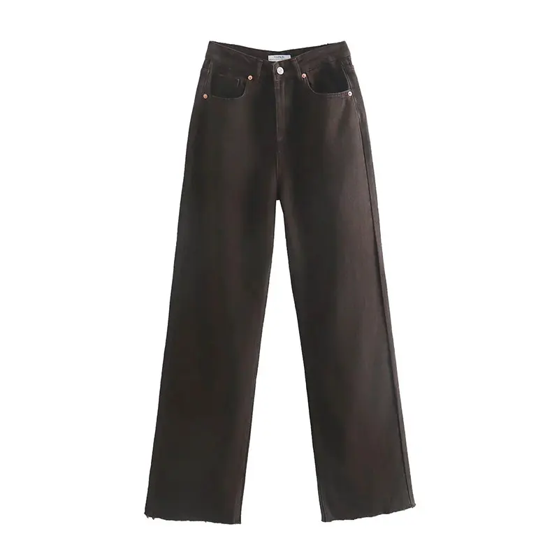 

Nlzgmsj Za 2022 модные женские джинсы полной длины с широкими штанинами, винтажные выцветающие Бесшовные джинсы с высокой талией и пуговицами на м...