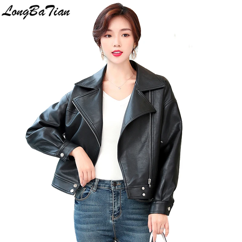 

Jackets Female Black Outerwear Casual Loose Women's Jacket Oversize S-3XL Autumn Leather Coat Tops