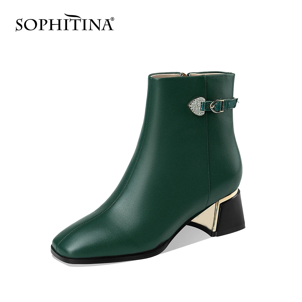 

Женские сапоги SOPHITINA большого размера на толстом каблуке с квадратным носком кожаные сапоги с ремешком с пряжкой Стразы платье с сердцем же...
