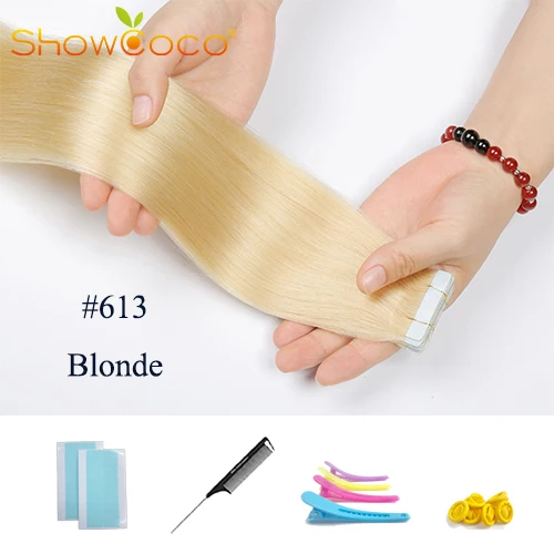 Color613 -20 Pcs ShowCoco лента в Пряди человеческих волос для наращивания натурального волос 20/40 шт, смешанные цвета, Цвет горячие головы для наращивания блеск коричневого до блондинка ленточных накопителей - Цвет: Color613 -20 Pcs