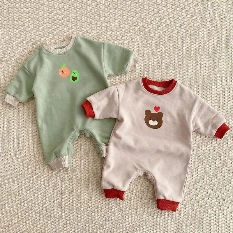 

Autumn Winter New Baby Romper Baby Cute Avocado Bear Print Thicken Warm Long Sleeve Toddler Jumpsuit Kids Boys And Girls Clothes
