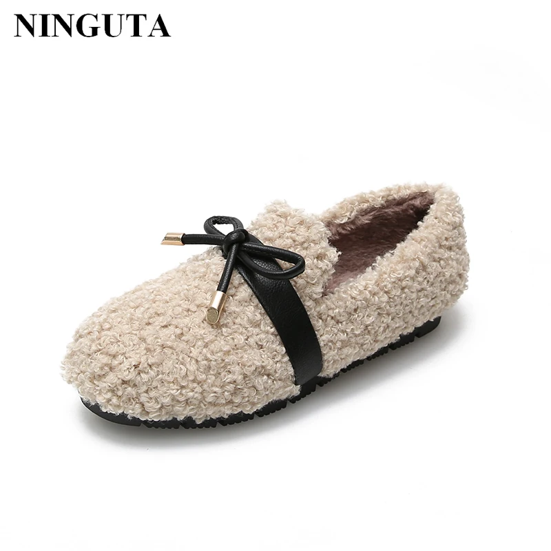

Warm lambswool women flats for winter cute fluffy shoes woman