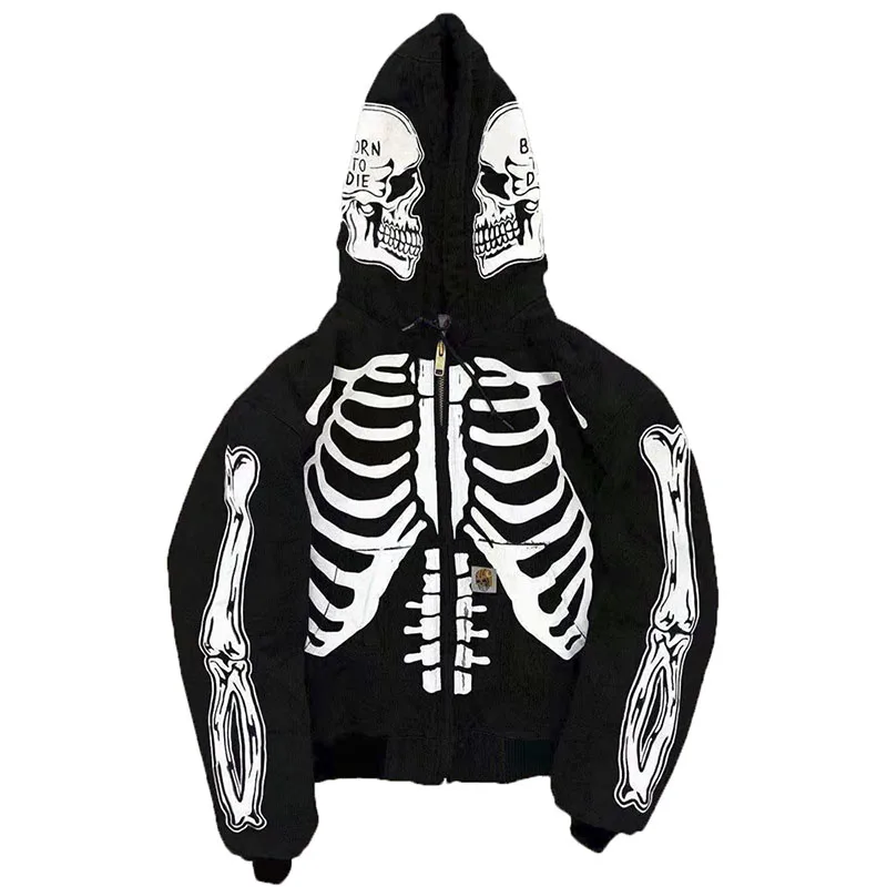 

Autumn New Trend Casual Men Skull Print Hoodies Sweatshirt Spring Males Polyester Hooded Jacket Cardiga Plus Size Pullover 4XL